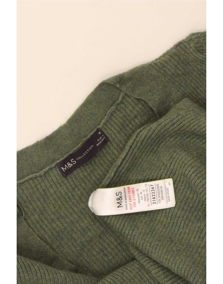 Marks & Spencer Womens V-Neck Jumper Sweater UK 16 Large Khaki Polyester
