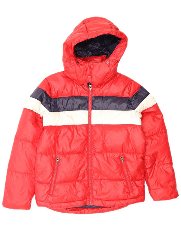 CANADIENS Womens Hooded Padded Jacket UK 14 Medium Red Colourblock