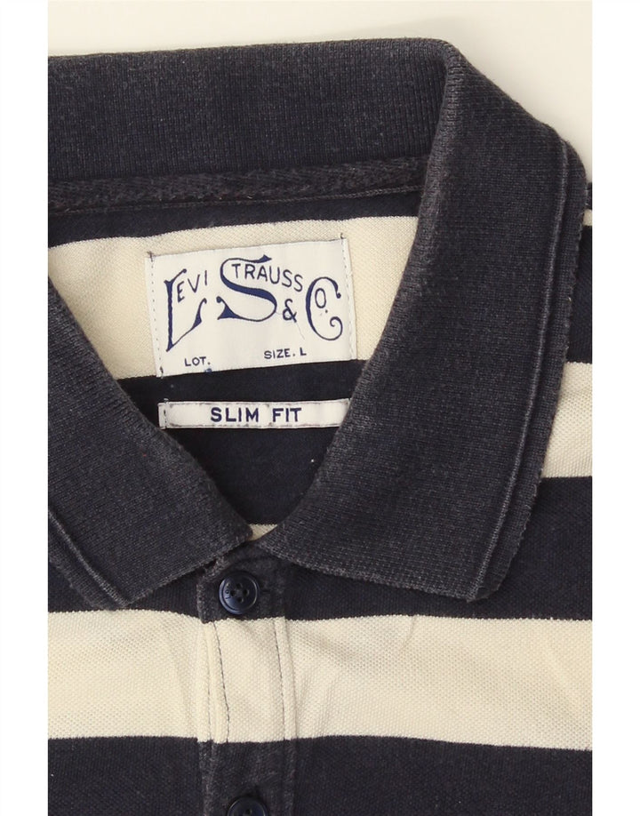 Levi's Mens Slim Fit Polo Shirt Large Navy Blue Striped