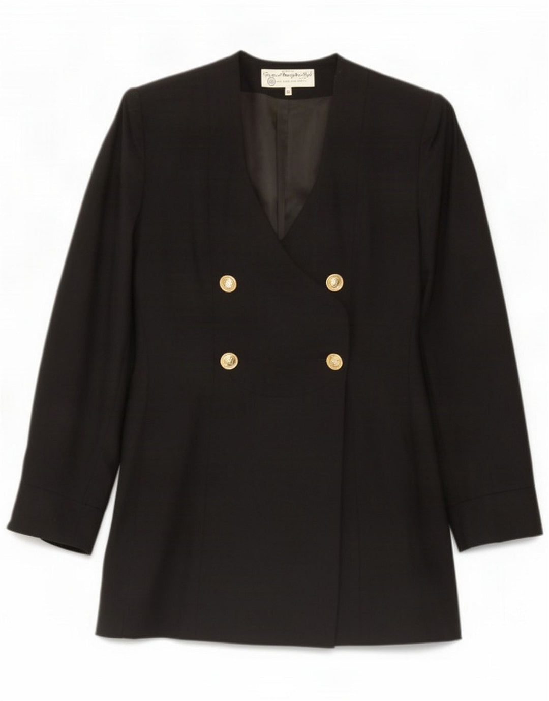 Marzotto Womens Double Breasted Coat IT 48 XL Black Virgin Wool