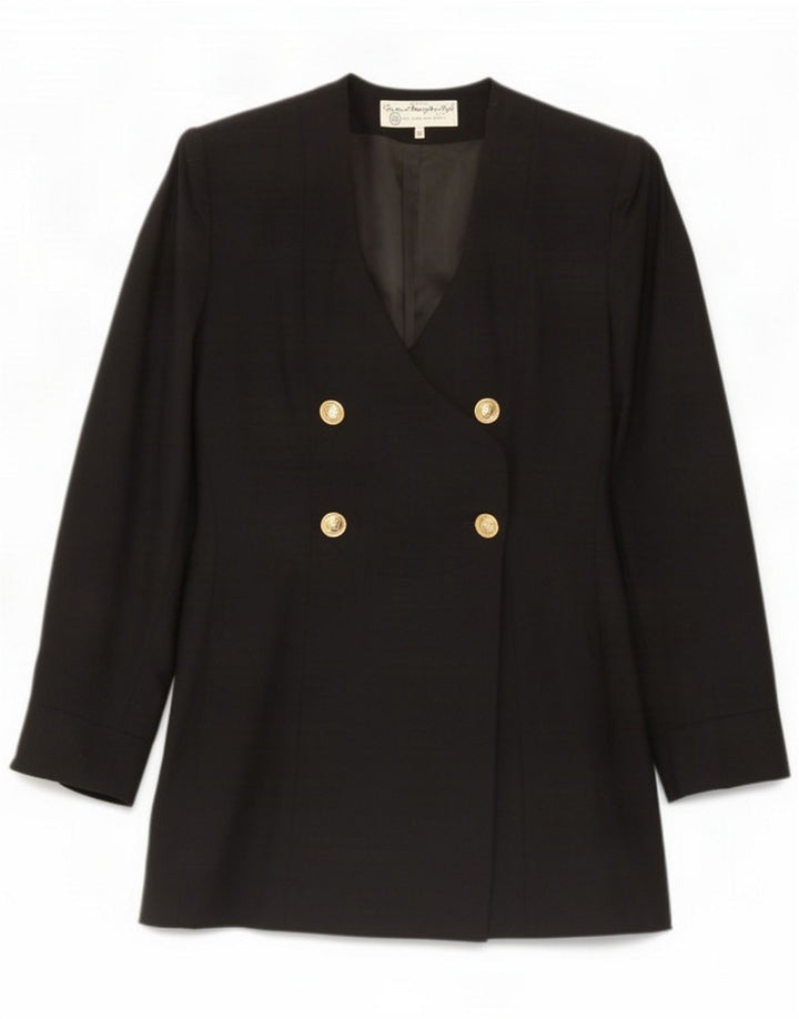 Marzotto Womens Double Breasted Coat IT 48 XL Black Virgin Wool