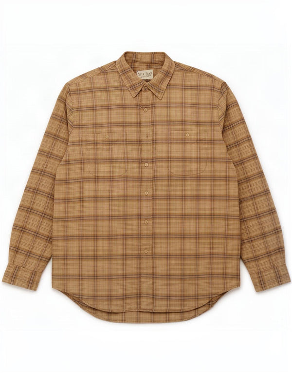 Eddie Bauer Mens Flannel Shirt 2XL Beige Check Cotton