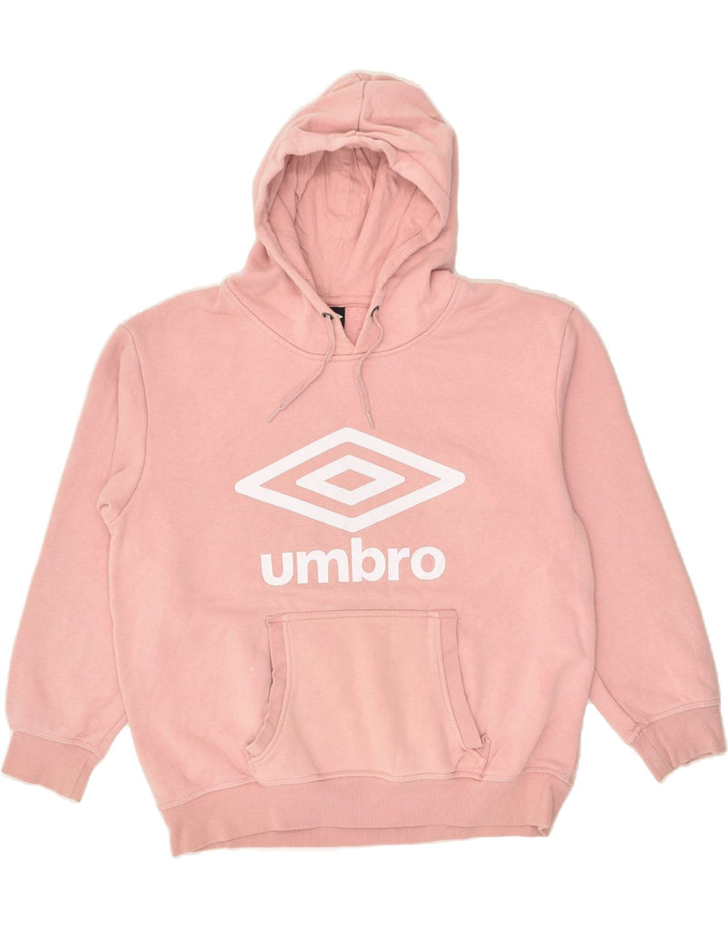 UMBRO Womens Graphic Hoodie Jumper UK 14 Medium Pink Cotton | Vintage Umbro | Thrift | Second-Hand Umbro | Used Clothing | Messina Hembry 