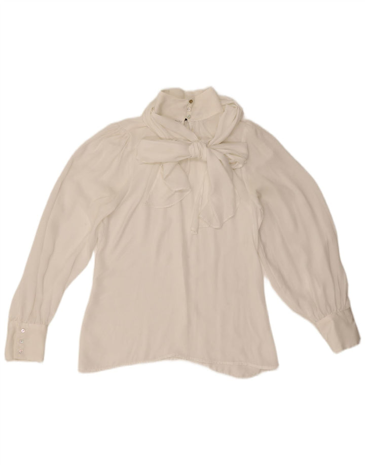 Zara Womens Bow Tie Long Sleeve Blouse Top UK 6 XS White Polyester