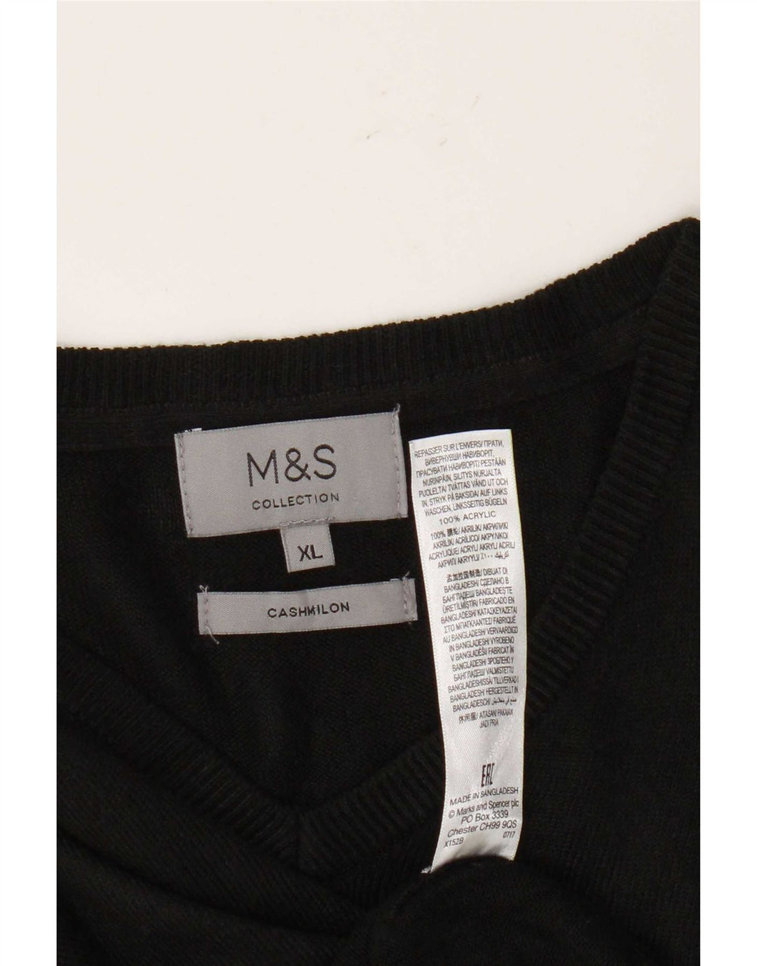 Marks & Spencer Mens V-Neck Jumper Sweater XL Black Acrylic
