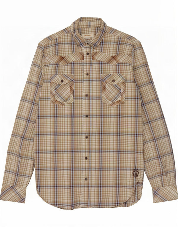 Diesel Mens Shirt Large Beige Check