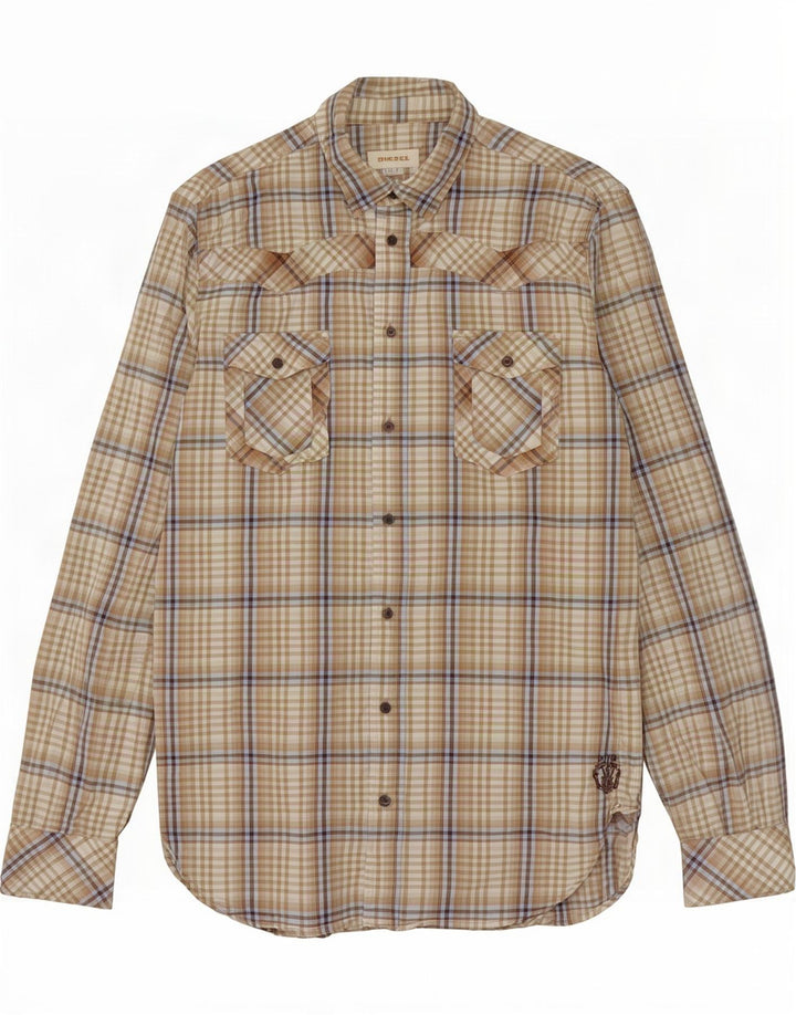 Diesel Mens Shirt Large Beige Check