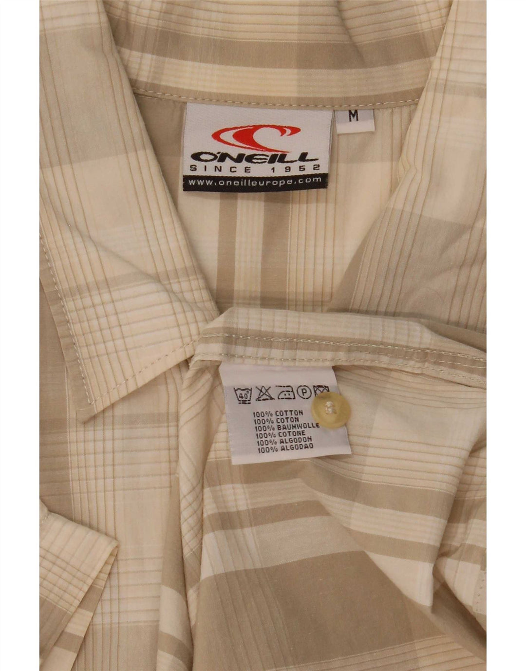 O'Neill Mens Short Sleeve Shirt Medium Beige Check Cotton