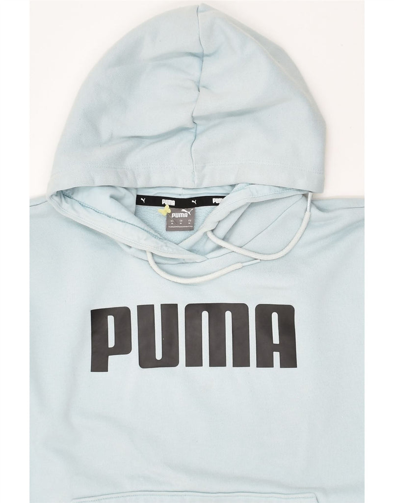 PUMA Womens Graphic Hoodie Jumper UK 14 Medium Blue Cotton | Vintage Puma | Thrift | Second-Hand Puma | Used Clothing | Messina Hembry 