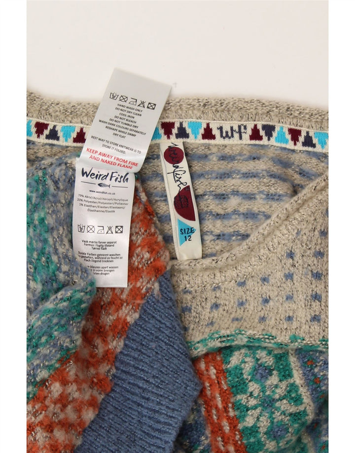 WEIRD FISH Womens Boat Neck Jumper Sweater UK 12 Medium  Blue Fair Isle