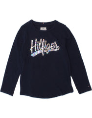 TOMMY HILFIGER Girls Graphic Top Long Sleeve 5-6 Years Navy Blue Cotton