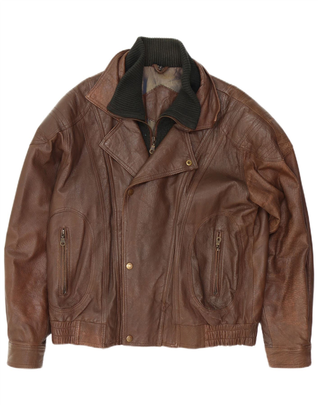 VINTAGE Mens Loose Fit Leather Jacket UK 34 XS Brown Leather