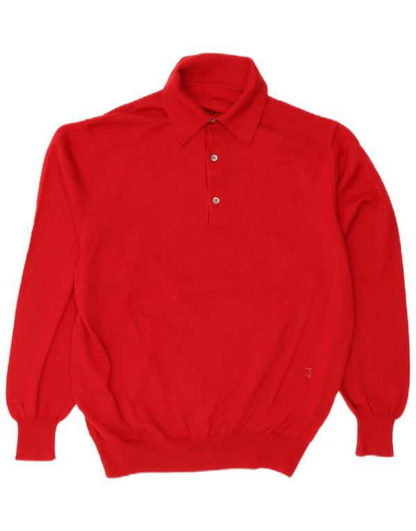 Trussardi Mens Polo Neck Jumper Sweater XL Red Merino Wool