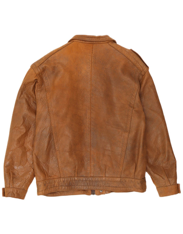 Vintage Mens Military Leather Jacket UK 40 Large Brown Leather