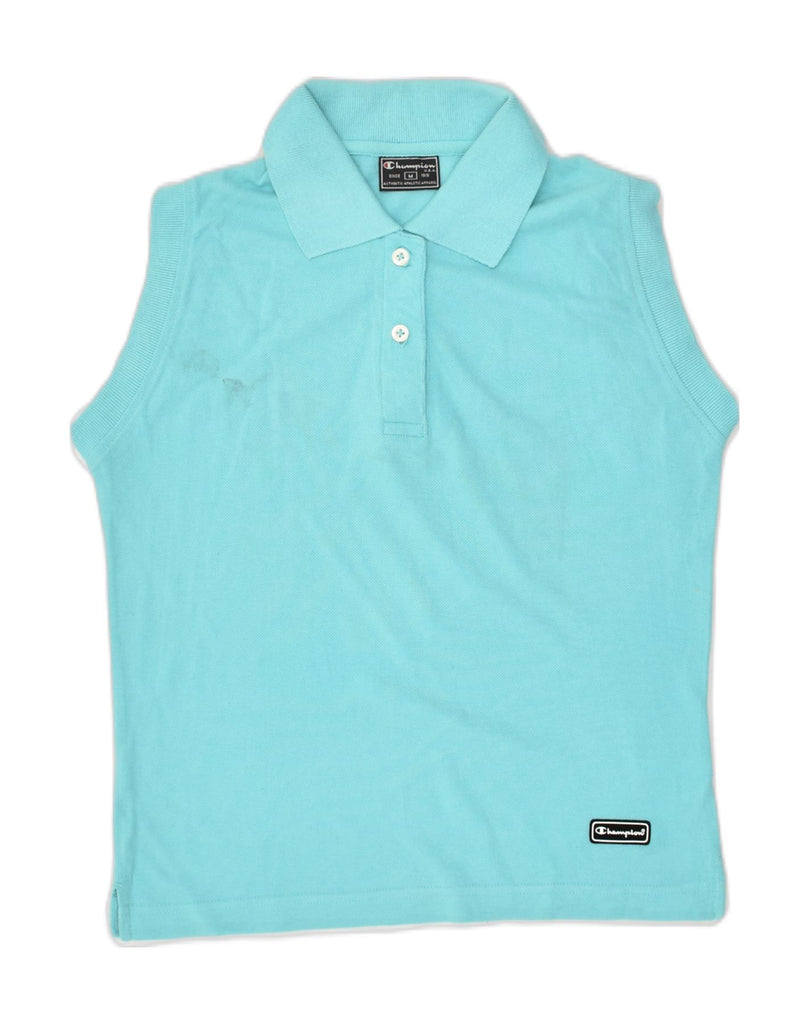 CHAMPION Womens Sleeveless Polo Shirt UK 12 Medium Turquoise Cotton | Vintage Champion | Thrift | Second-Hand Champion | Used Clothing | Messina Hembry 