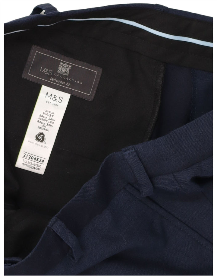 Marks & Spencer Mens Straight Suit Trousers W34 L33 Blue