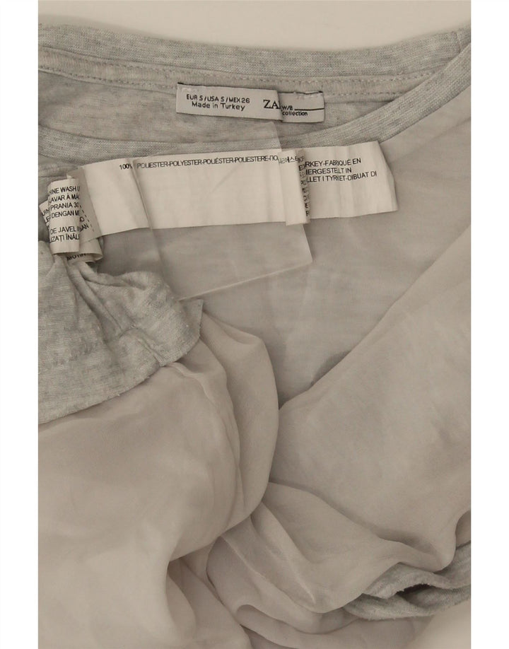 Zara Womens Graphic T-Shirt Top UK 10 Small Grey Polyester