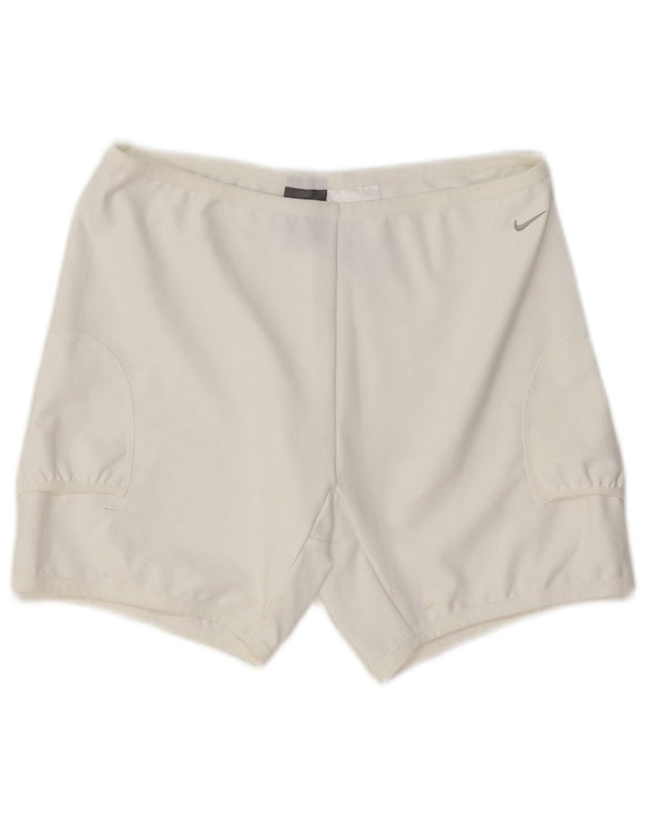 NIKE Womens Dri Fit Sport Shorts UK 12 Medium White Polyester