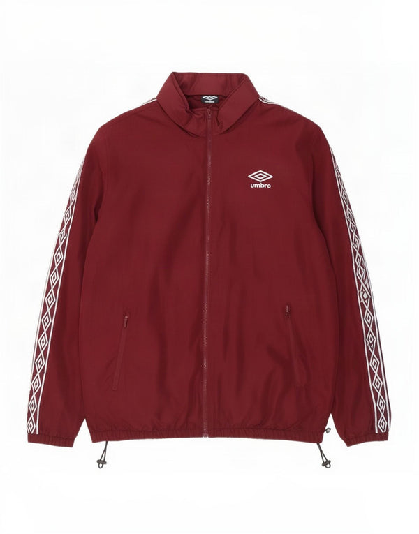 Umbro Mens Graphic Hooded Tracksuit Top Jacket Large Burgundy Geometric