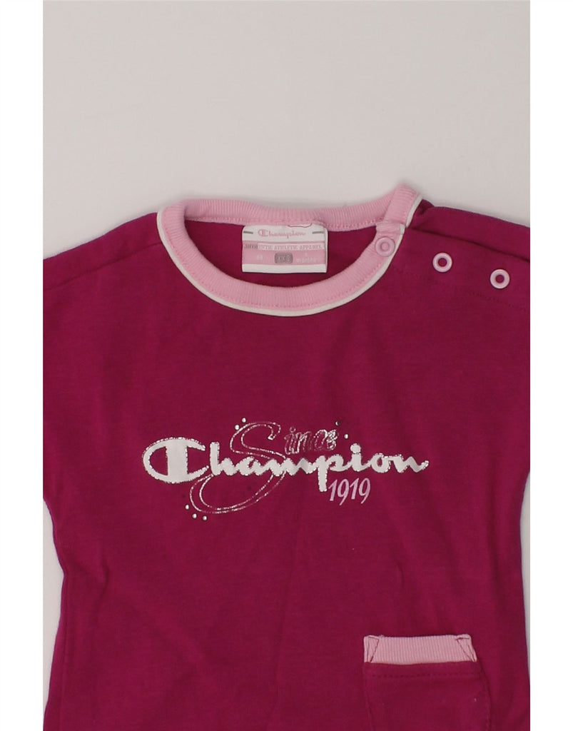 CHAMPION Baby Girls Graphic T-Shirt Top 3-6 Months 2XS Pink Cotton | Vintage Champion | Thrift | Second-Hand Champion | Used Clothing | Messina Hembry 