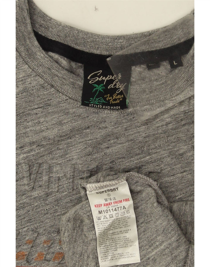 Superdry Mens Graphic T-Shirt Top Large Grey Flecked Cotton