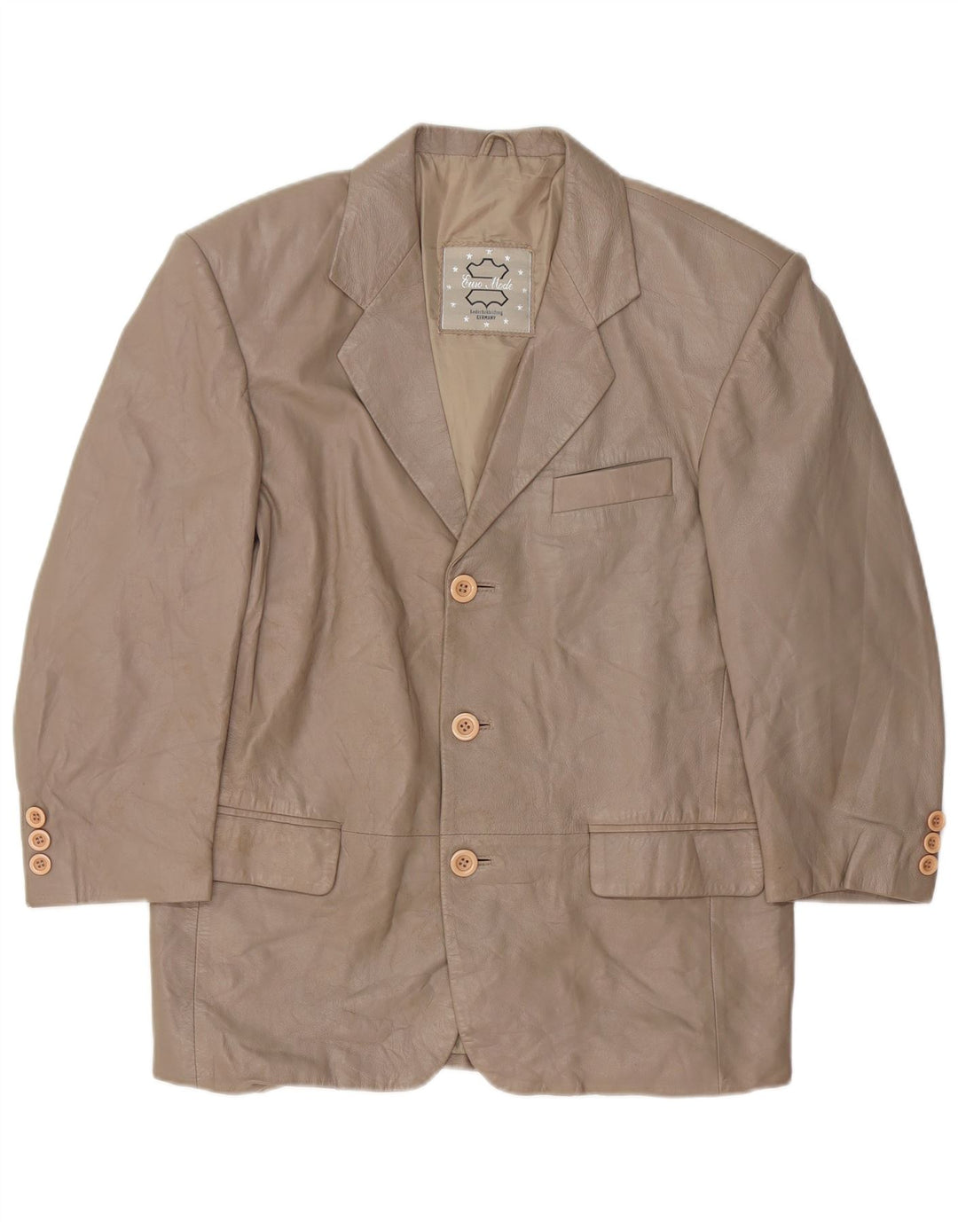 VINTAGE Womens 3 Button Leather Blazer Jacket UK 16 Large Grey Leather