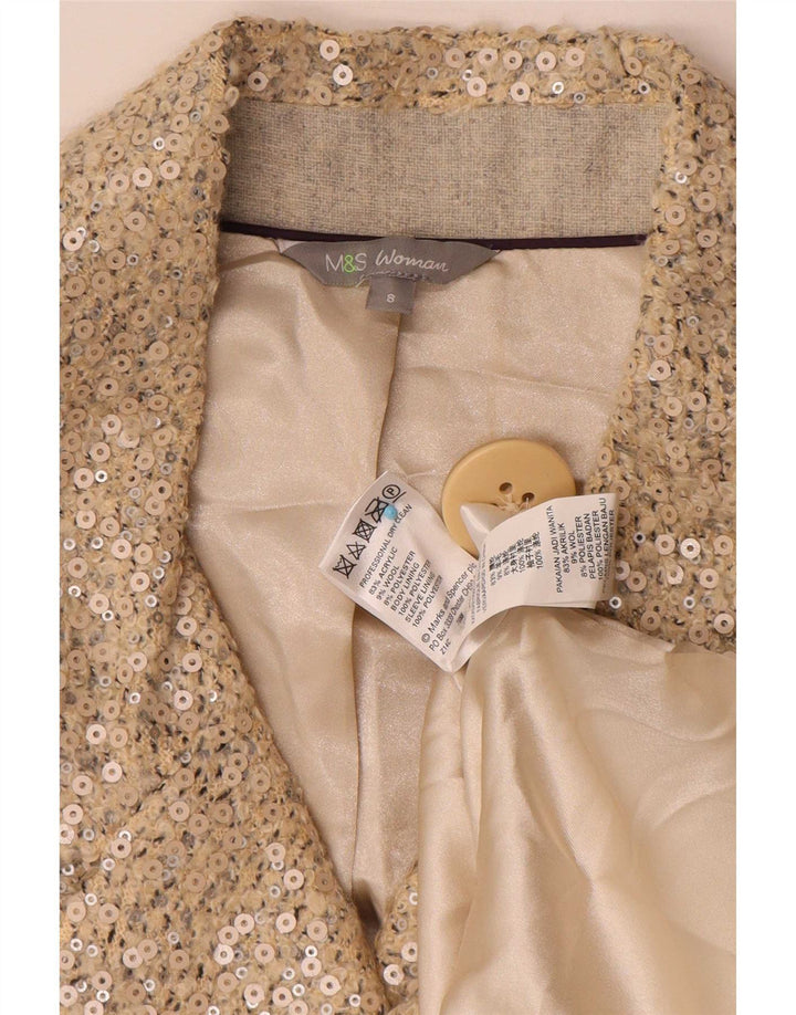 Marks & Spencer Womens Sequin Double Breasted Coat UK 8 Small Beige