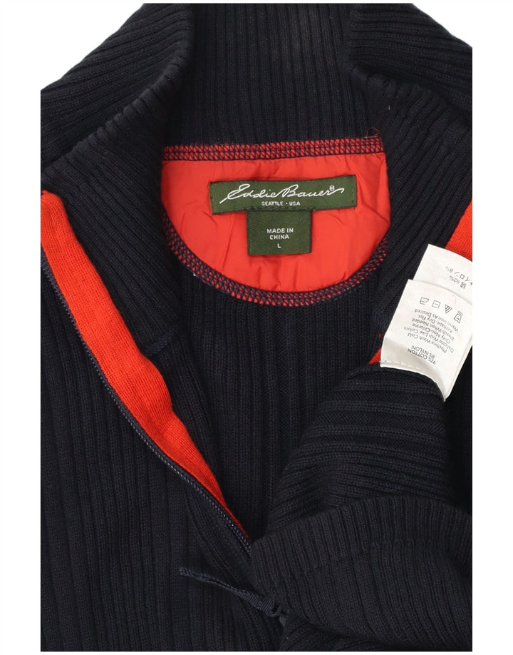 EDDIE BAUER Mens Cardigan Sweater Large Navy Blue Cotton