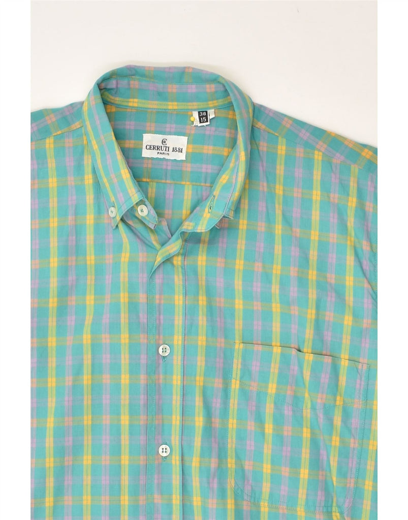 CERRUTI 1881 Mens Short Sleeve Shirt Size 38 15 Medium Green Check Cotton | Vintage Cerruti 1881 | Thrift | Second-Hand Cerruti 1881 | Used Clothing | Messina Hembry 