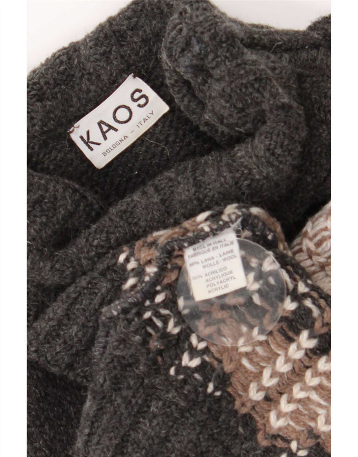 Kaos Womens Roll Neck Jumper Sweater UK 14 Large Grey Geometric Wool