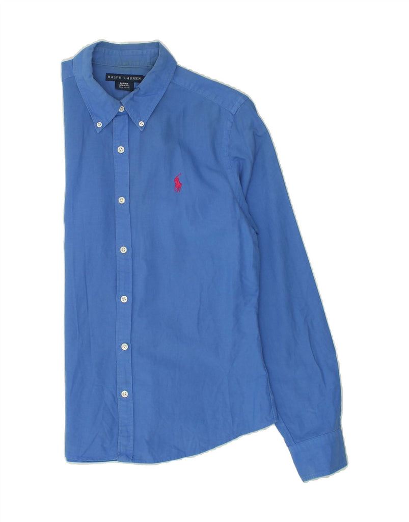 RALPH LAUREN Womens Slim Fit Shirt US 10 Large Blue Cotton | Vintage Ralph Lauren | Thrift | Second-Hand Ralph Lauren | Used Clothing | Messina Hembry 