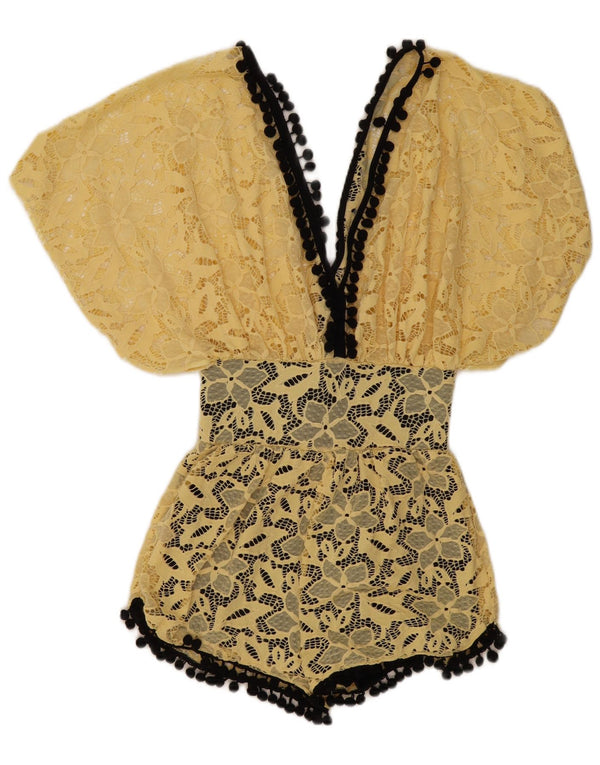 Vintage Womens Lace Playsuit UK 12 Medium Yellow