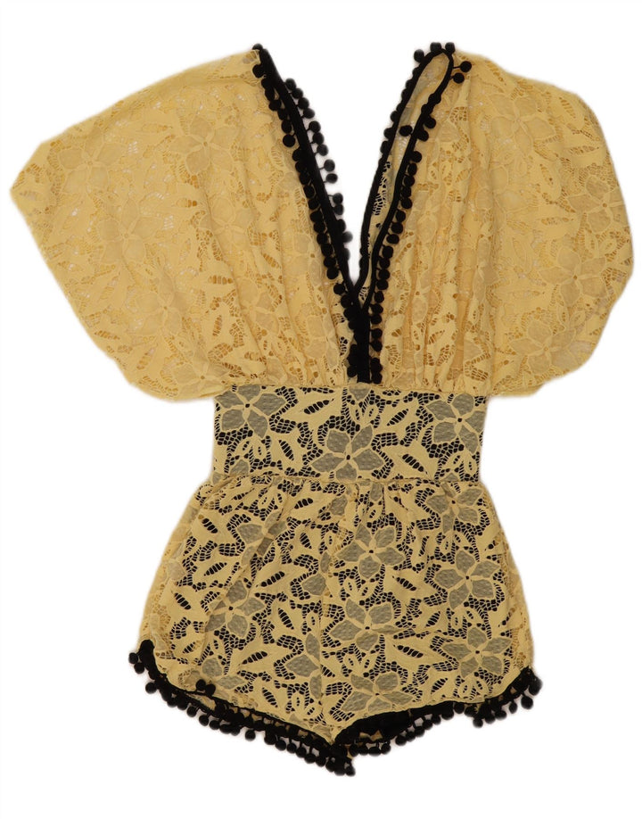 Vintage Womens Lace Playsuit UK 12 Medium Yellow
