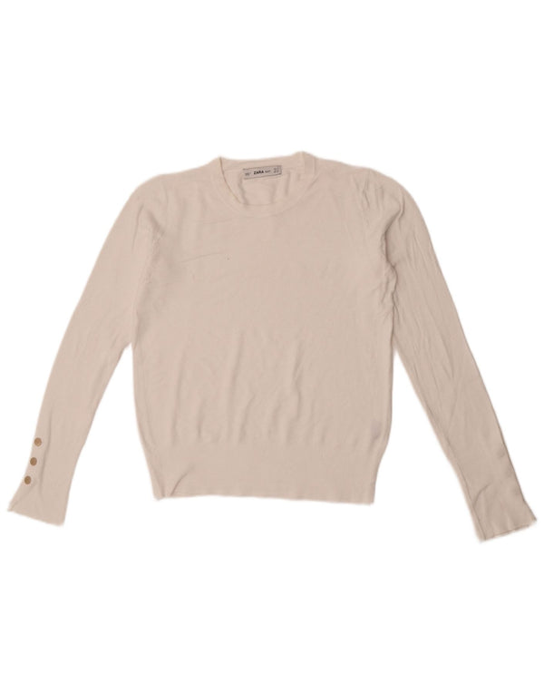 Zara Womens Crop Crew Neck Jumper Sweater UK 10 Small White