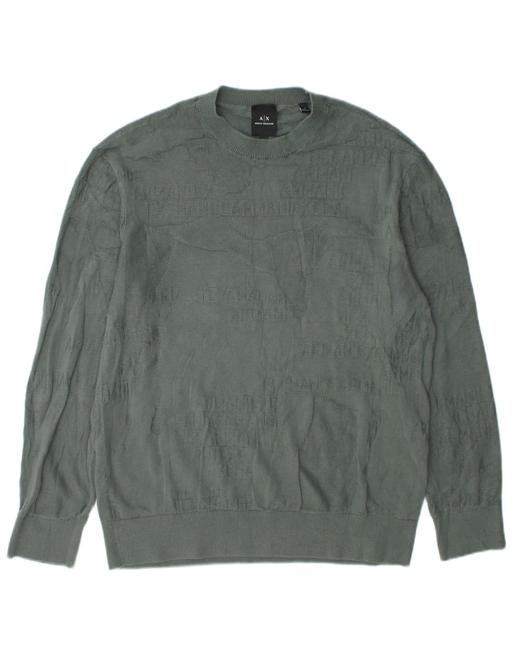 Armani Exchange Mens Crew Neck Jumper Sweater Small Green Cotton