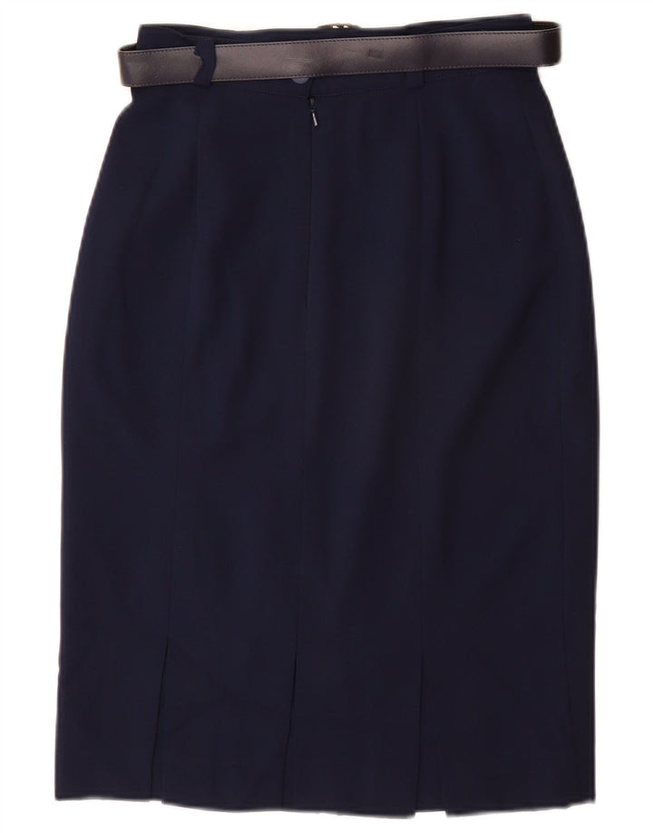 VINTAGE Womens Pencil Skirt UK 10 Small W26  Navy Blue Polyester