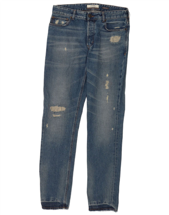 Fat Face Mens Distressed Slim Jeans W32 L33 Blue Cotton