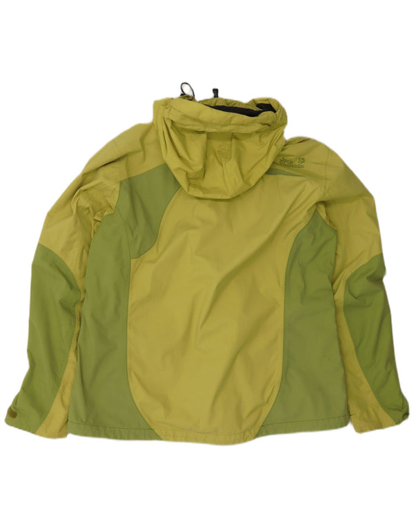 Jack Wolfskin Womens Hooded Rain Jacket UK 18 XL Green Colourblock