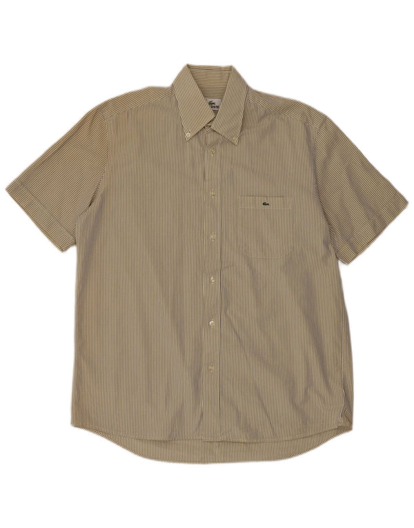 Lacoste Mens Short Sleeve Shirt Size 42 Large Yellow Check Cotton