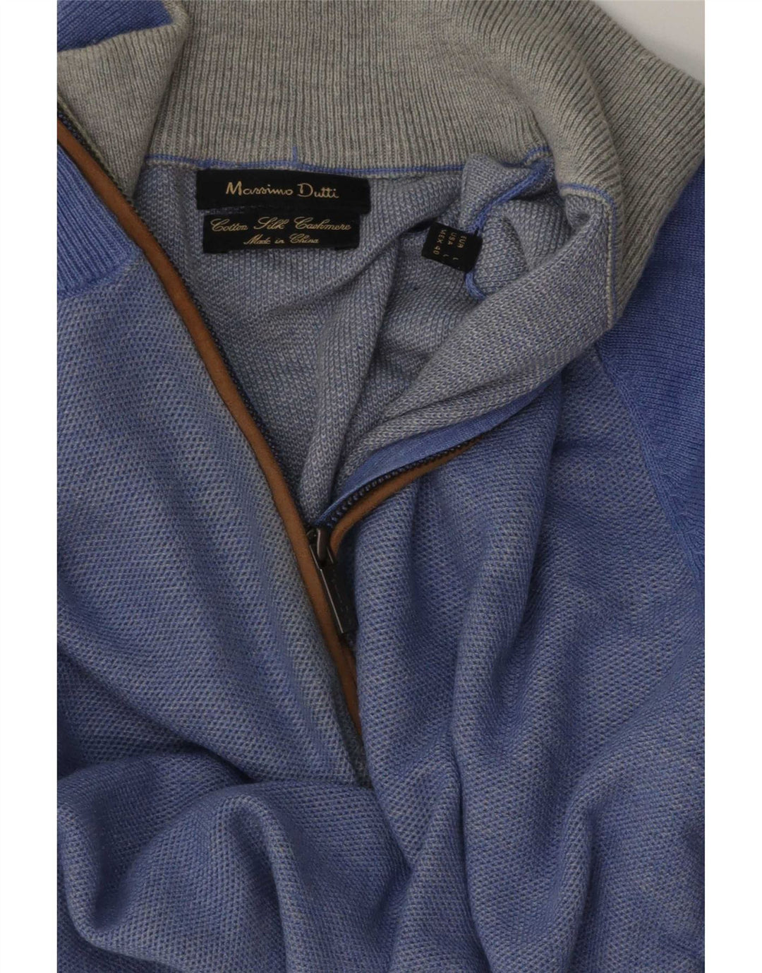 Massimo Dutti Mens Zip Neck Jumper Sweater Large Blue Cotton