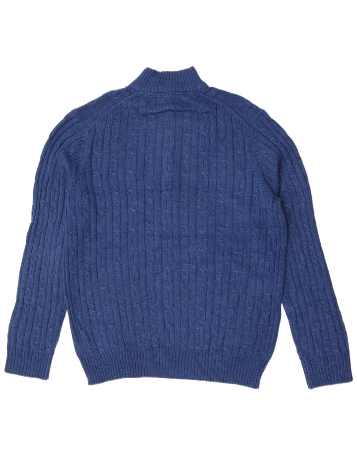 Izod Mens Zip Neck Jumper Sweater Large Blue Cotton