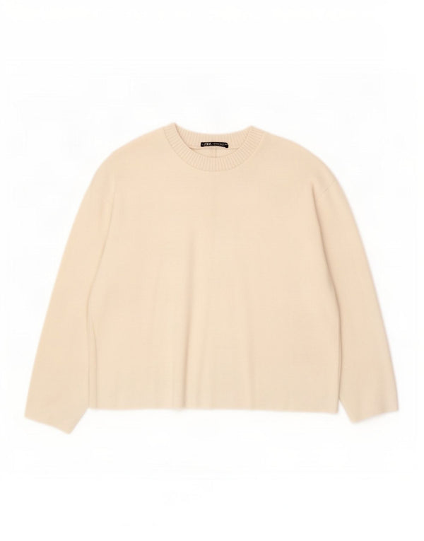 Zara Womens Top Long Sleeve UK 16 Large Off White