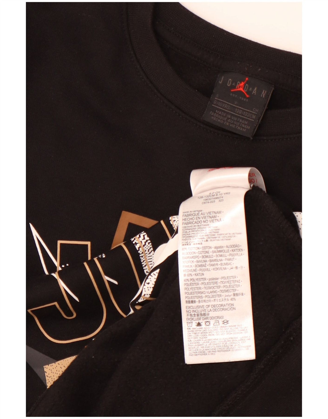 JORDAN Boys Graphic Sweatshirt Jumper 8-9 Years Small  Black Cotton