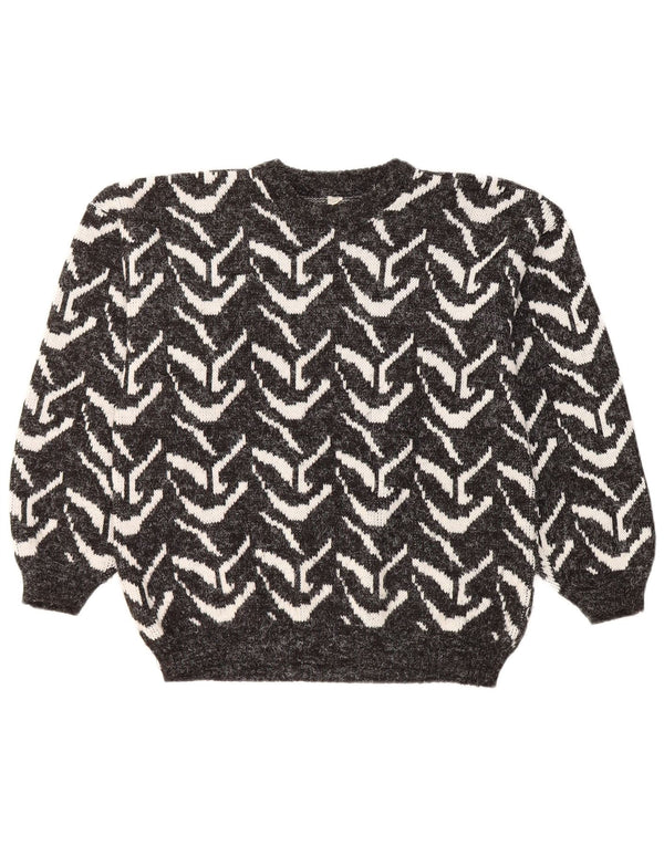 Vintage Womens Crew Neck Jumper Sweater UK 16 Large Black Geometric