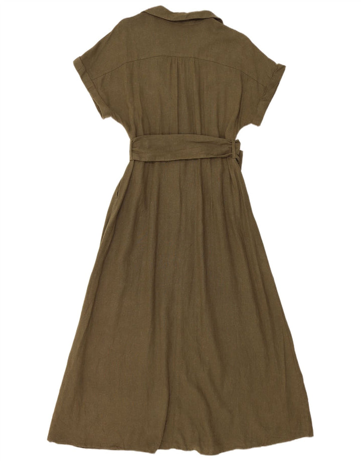 Zara Womens Maxi Dress UK 14 Medium Green Linen