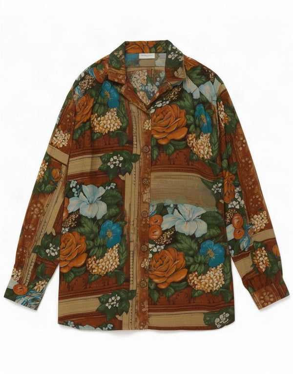 Vintage Womens Shirt UK 12 Medium Multicoloured Floral Viscose