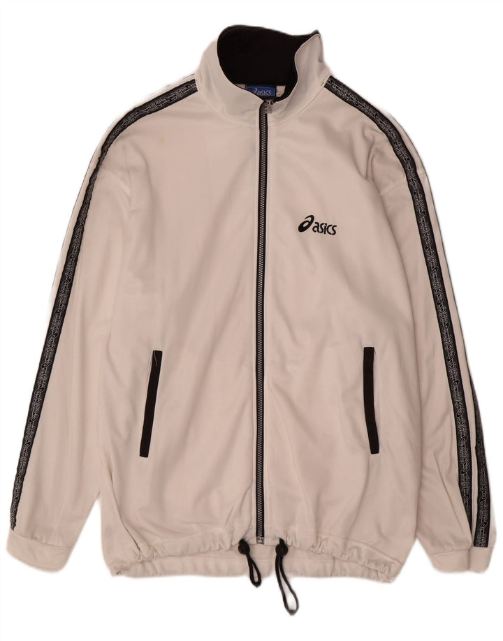Asics Mens Tracksuit Top Jacket Large White Colourblock Polyester