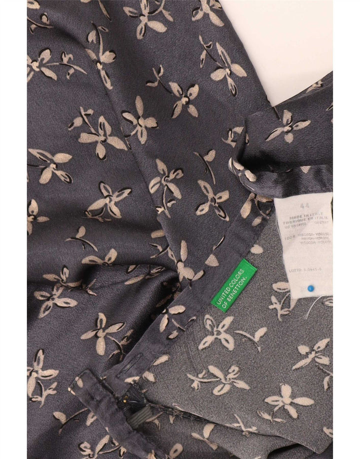 Benetton Womens A-Line Skirt IT 44 Medium W30 Grey Floral Viscose