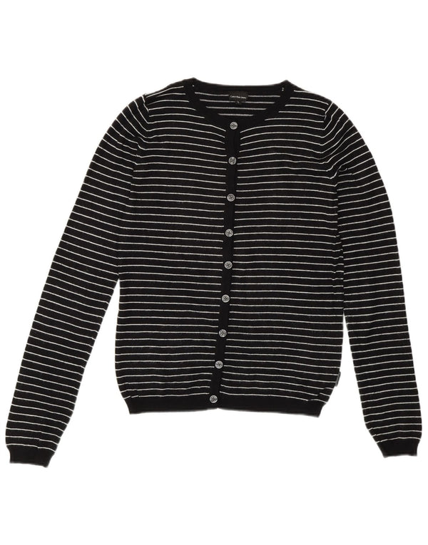 CALVIN KLEIN JEANS Girls Cardigan Sweater 11-12 Years Large  Black Striped