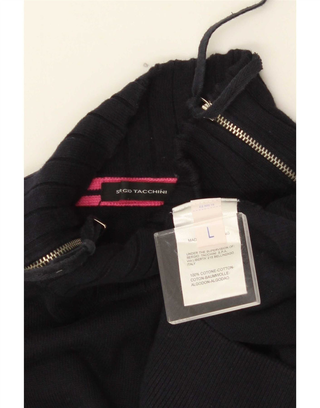 Sergio Tacchini Womens Zip Neck Jumper Sweater UK 16 Large Navy Blue